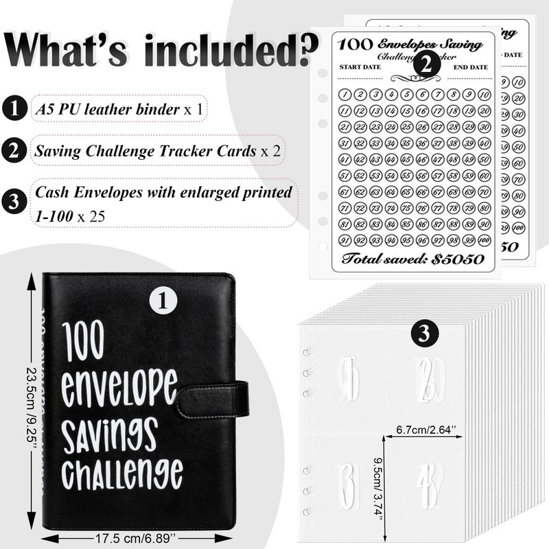 LingLingo 100 Envelopes Money Saving Challenge Binder  Easy and Fun Way to Save $5 050  A5 Budget Book with Cash Envelopes Kit Black White - Image 2